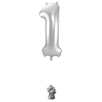 Folieballon cijfer 1 zilver 63171.
