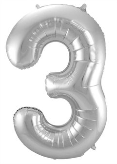 Folieballon cijfer 3 zilver 63173.