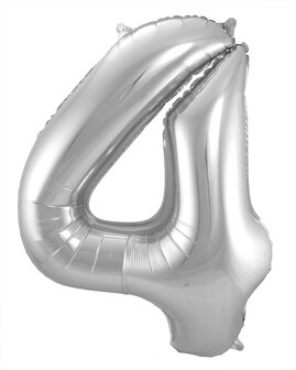 Folieballon cijfer 4 zilver 63174.