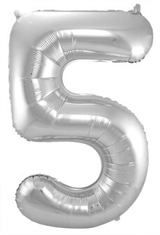 Folieballon cijfer 5 zilver 63175.
