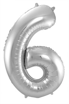 Folieballon cijfer 6 zilver 63176.