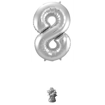 Folieballon cijfer 8 zilver 63178.